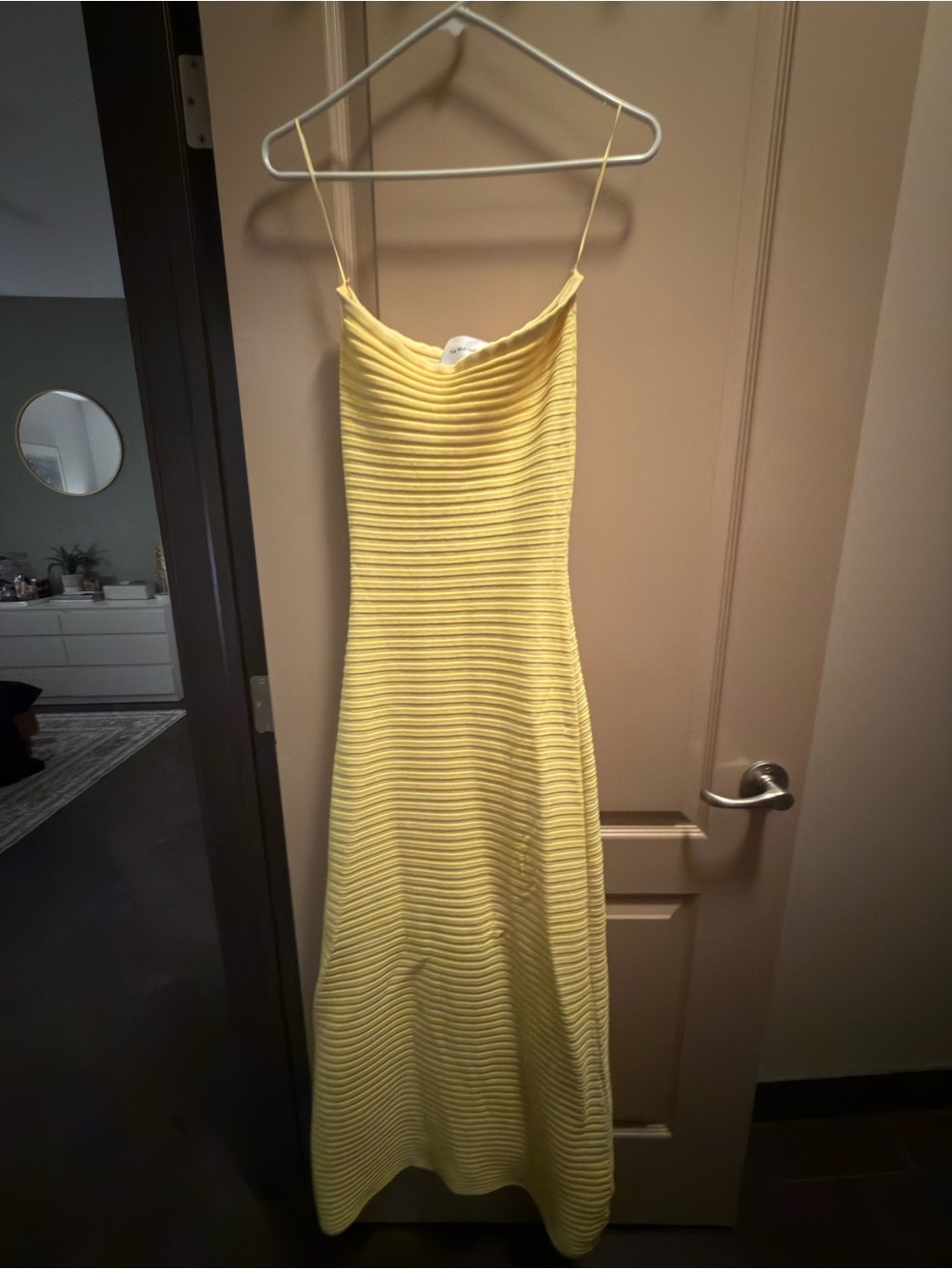 The Wolf Gang Strapless Ribbed Maxi Dress in Soft Yellow - Picture 5 of 7